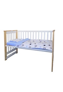 Lenjerie 4 piese, Prichindel, coronite si buline, albastru,120x60 cm