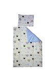 Lenjerie 4 piese, Prichindel, coronite si buline, albastru,120x60 cm