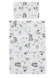 Lenjerie 5 piese, bumbac, Urs cu fular gri si turcoaz, 120x60 cm, alb