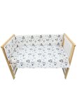 Lenjerie 5 piese, bumbac, Urs cu fular gri si turcoaz, 120x60 cm, alb