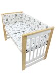 Lenjerie 5 piese, bumbac, Urs cu fular gri si turcoaz, 120x60 cm, alb