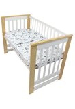 Lenjerie 5 piese, bumbac, Urs cu fular gri si turcoaz, 120x60 cm, alb