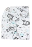 Lenjerie 5 piese, bumbac, Urs cu fular gri si turcoaz, 120x60 cm, alb