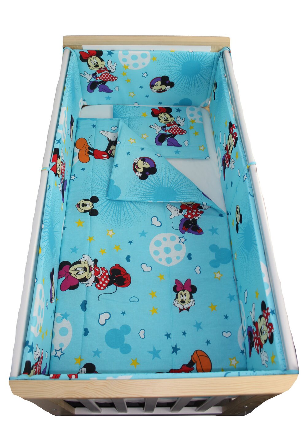 Lenjerie 5 piese, Minnie si Mickey, albastra cu stelute, 120x60cm image6