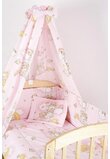 Lenjerie cu baldachin, 5 piese, ursuletul somnoros roz, 120 x 60 cm
