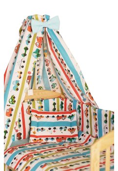 Lenjerie cu baldachin, 6 piese, masinute turcoaz, 120x60 cm