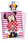 Lenjerie de pat cu dungi roz, Minnie Mouse, Lol, 140x200 cm