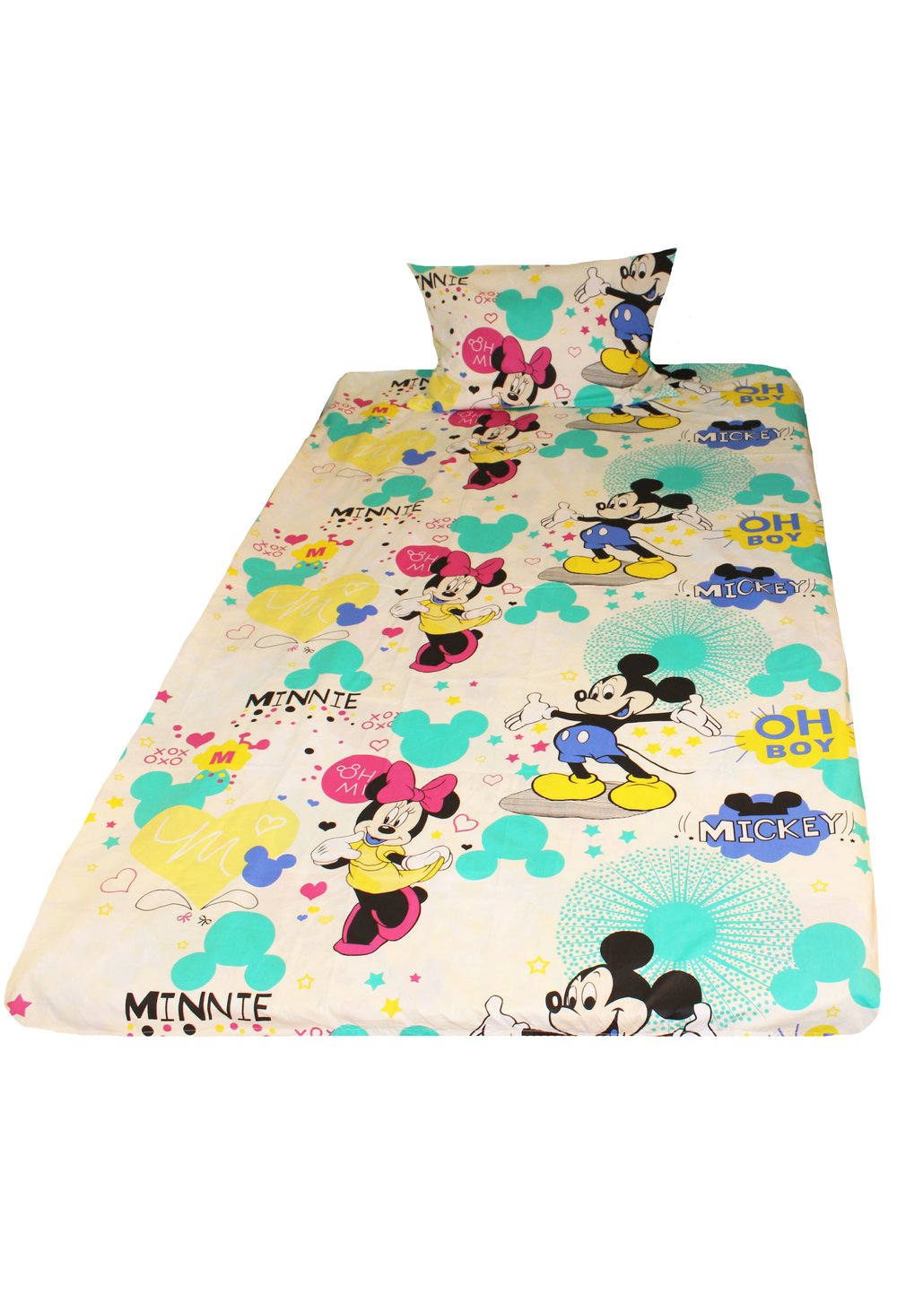 Lenjerie de pat 3 piese, Minnie si Mickey, crem, 160 x 200 cm Prichindel