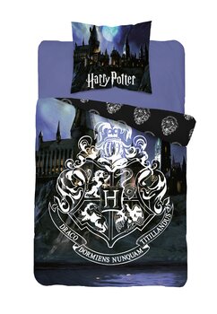 Lenjerie pat bumbac, Harry Potter, Hogwart, neagra, 160x200 cm