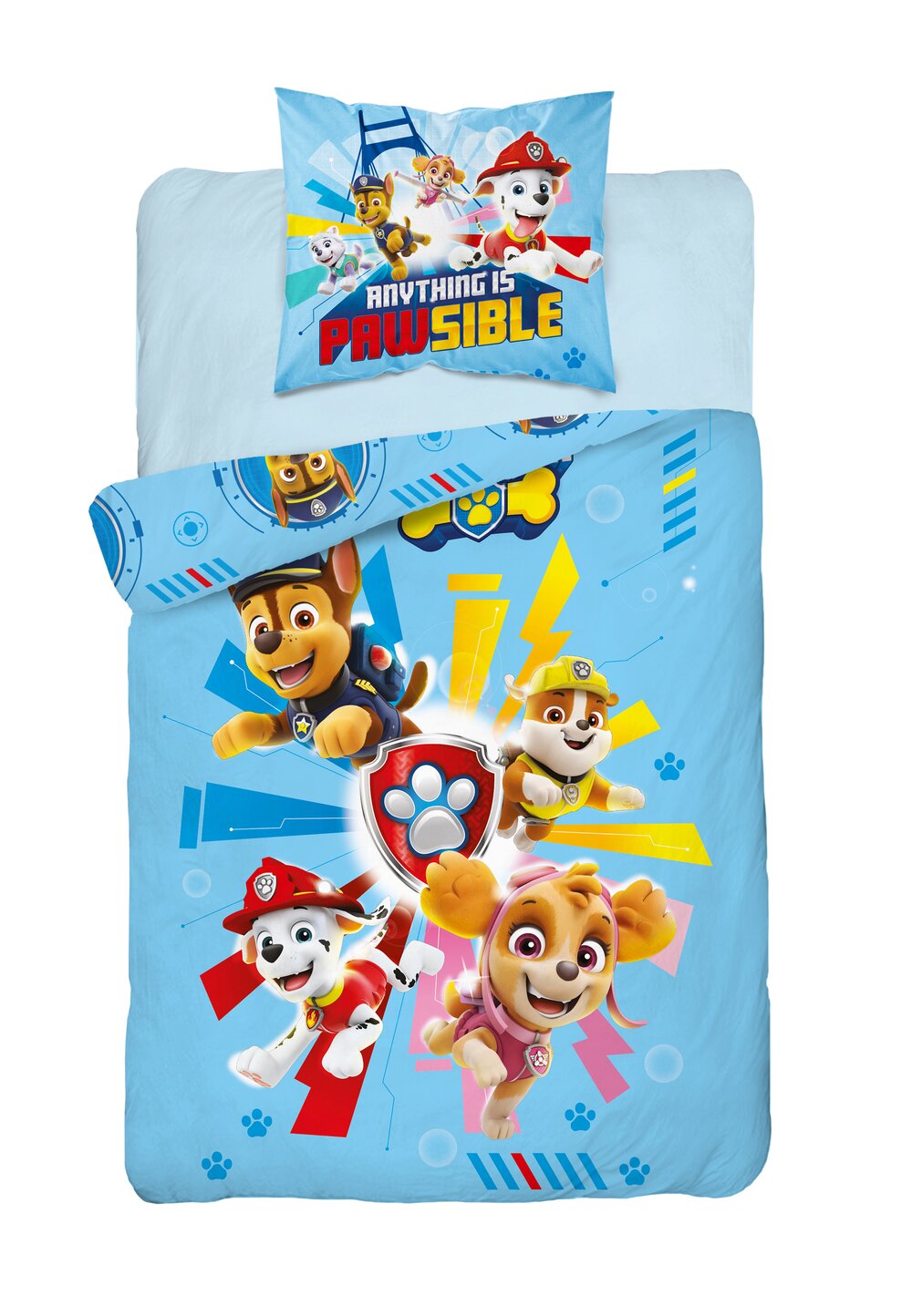 Lenjerie pat bumbac, Paw Patrol, Anything is PAWsible, albastra, 160×200 cm 160x200