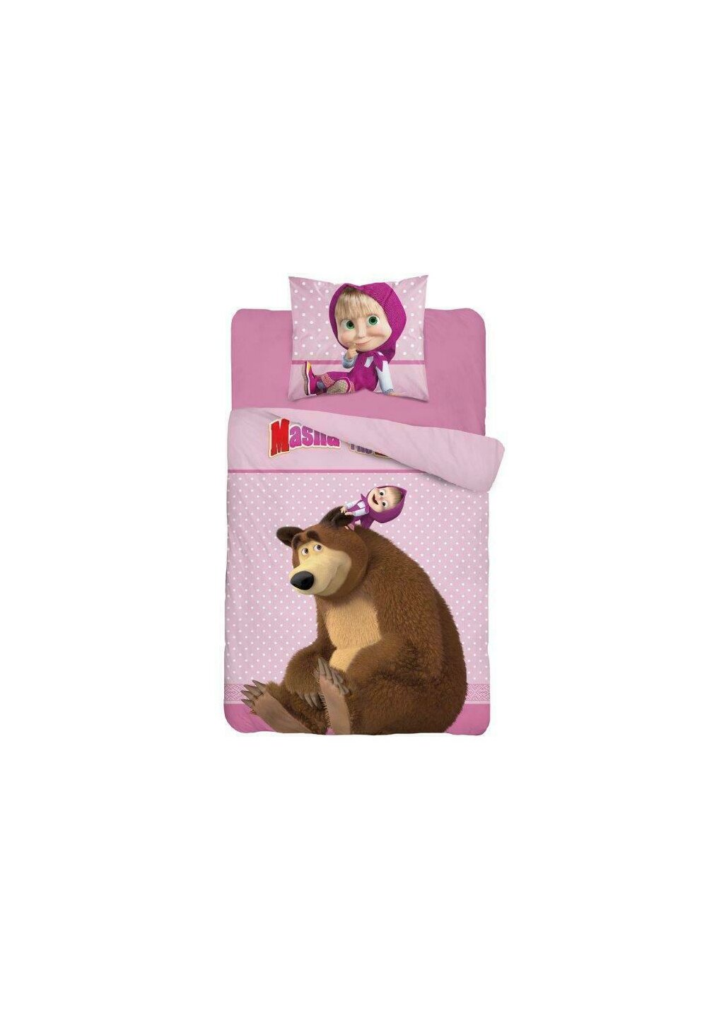 Lenjerie pat, Masha si Ursul, roz,140×200 cm DISNEY