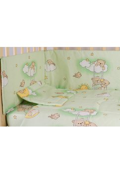 Lenjerie patut 3 piese, ursuletul somnoros, verde, 120 x 60 cm