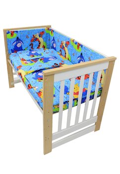 Lenjerie patut, 4 piese, Winnie si Aiurel, albastru 120 x 60 cm