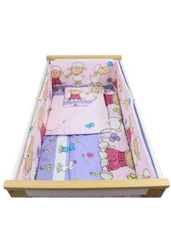 Lenjerie patut, 5 piese, bumbac, Little Sheep, mov, 140x70 cm