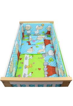 Lenjerie patut, 5 piese, bumbac, Little Sheep, turcoaz, 140x70 cm