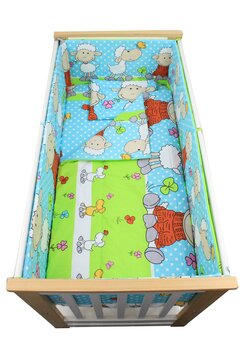 Lenjerie patut, 5 piese, bumbac, Little Sheep, turcoaz, 140x70 cm