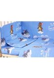 Lenjerie patut bumbac Tom si Jery,albastru,5 piese, 140x70cm