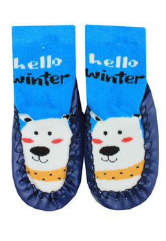 Mocasini, 80% bumbac, Hello winter, albastru