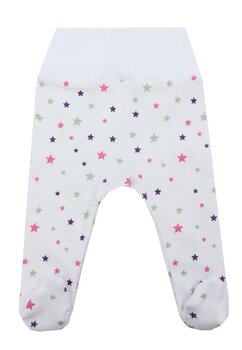 Pantaloni cu botosi, stelute roz si mov, bumbac, alb