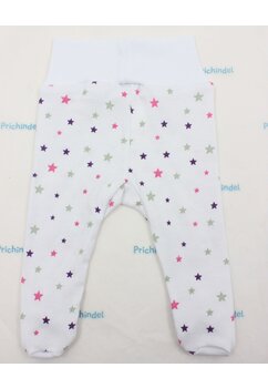 Pantaloni cu botosi, stelute roz si mov, bumbac, alb
