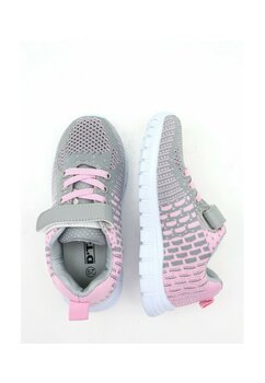 Pantofi sport pentru fete, material textil, cu scai, gri cu roz