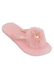 Papuci flip-flop, roz cu pompon