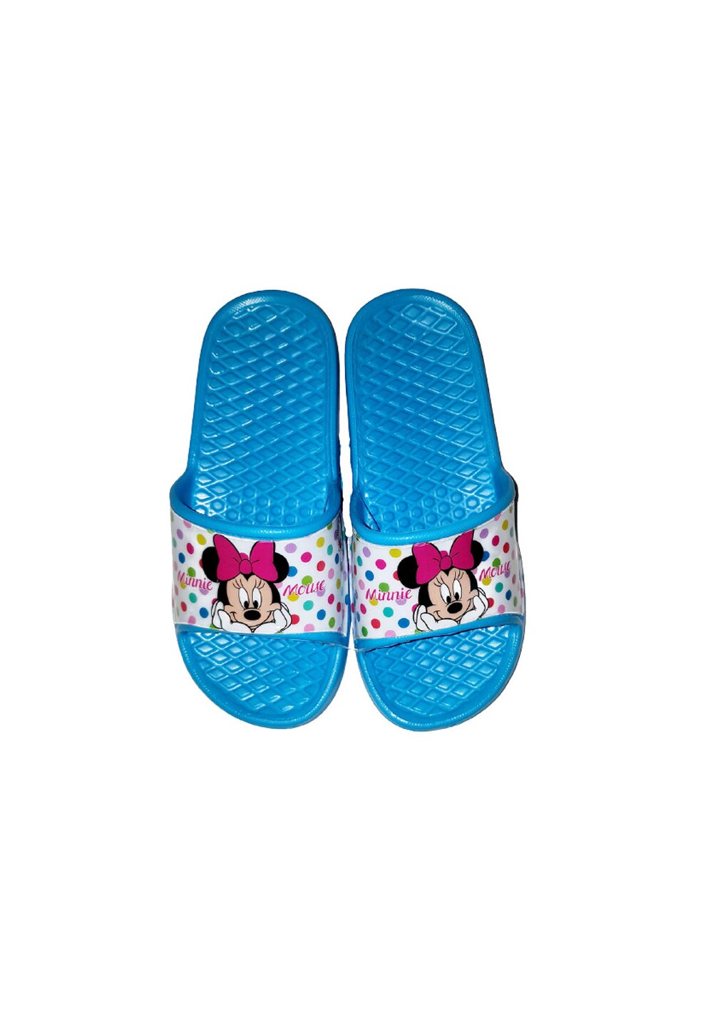 Papuci, Minnie Mouse, albastri cu buline albastri