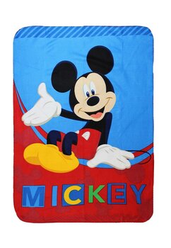 Paturica fleece, Mickey Mouse, albastra cu rosu, 100 x 140 cm