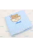 Paturica minky, Ursuletul hello, personalizata, diverse culori, 100x80cm