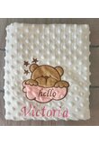 Paturica minky, Ursuletul hello, personalizata, diverse culori, 100x80cm