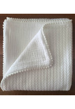 Paturica tricotata, Anna, verso muselina, cu ciucuri, alb, 100x80 cm