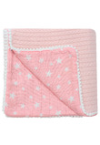 Paturica tricotata, Anna, verso muselina Stelute, cu ciucuri, roz, 100x80 cm