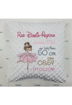 Perna minky, Rina balerina, personalizata, alb, 40x40 cm