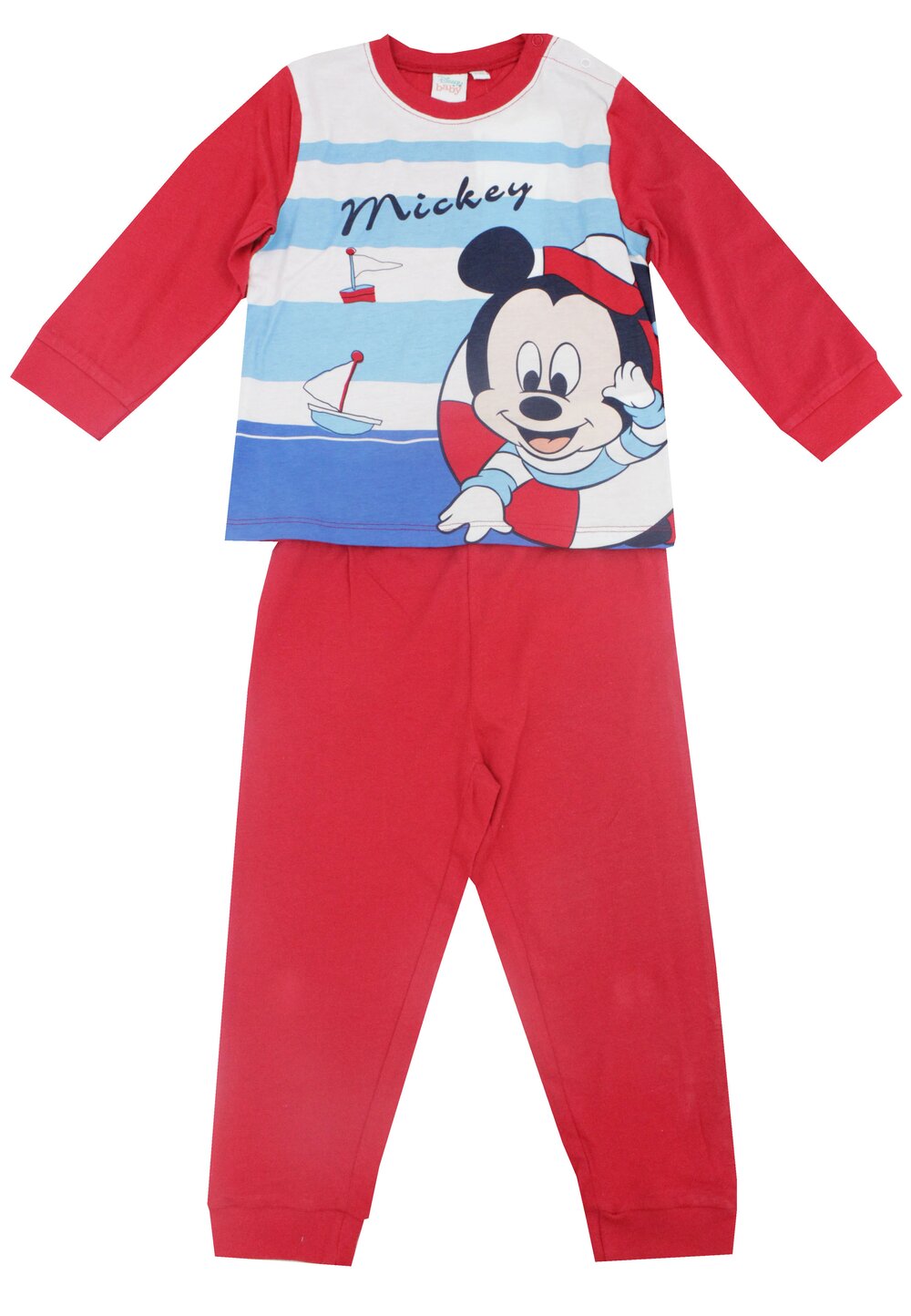 Pijama bebe bumbac, maneca lunga, Mickey Mouse, rosie baieti
