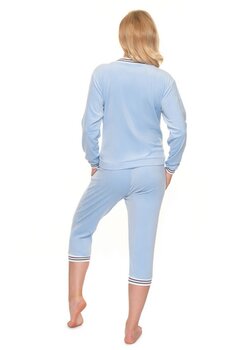 Pijama cu pantalon 3/4 velur, albastru deschis