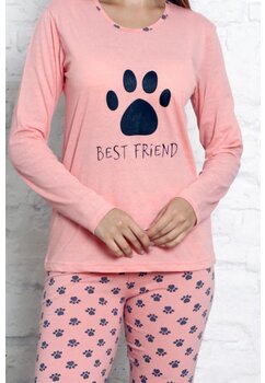 Pijama femei, ML, bumbac, Best friend, roz