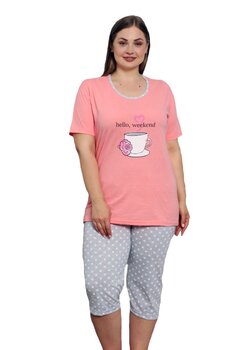 Pijama femei, pantalon 3/4, Hello weekend, roz