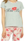 Pijama femei, pantalon 3/4, Kiss Me, gri cu roz