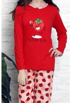 Pijama maneca lunga, bumbac, Active Life, rosu
