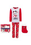 Pijama Mickey, 75% bumbac, cu ciorap de Craciun cadou