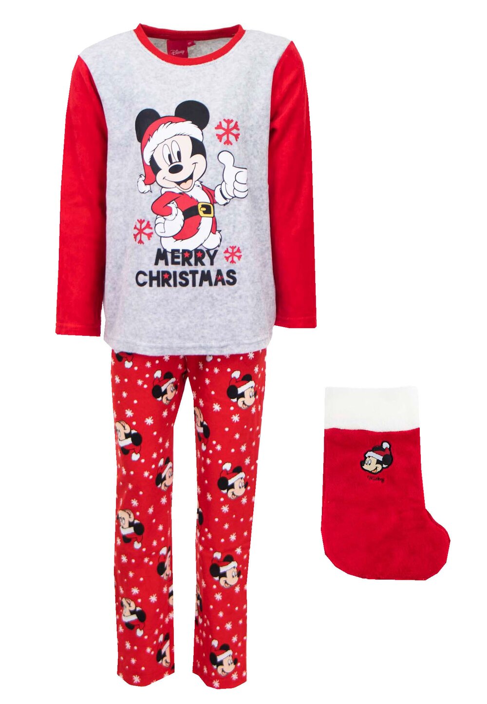 Pijama Mickey, 75% bumbac, cu ciorap de Craciun cadou DISNEY imagine noua
