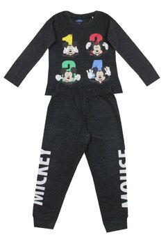 Pijama ML, bumbac, 1 2 3 4, Mickey Mouse, gri inchis