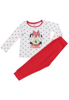 Pijama ML, bumbac, cu imprimeu, alba cu buline, pantaloni rosii