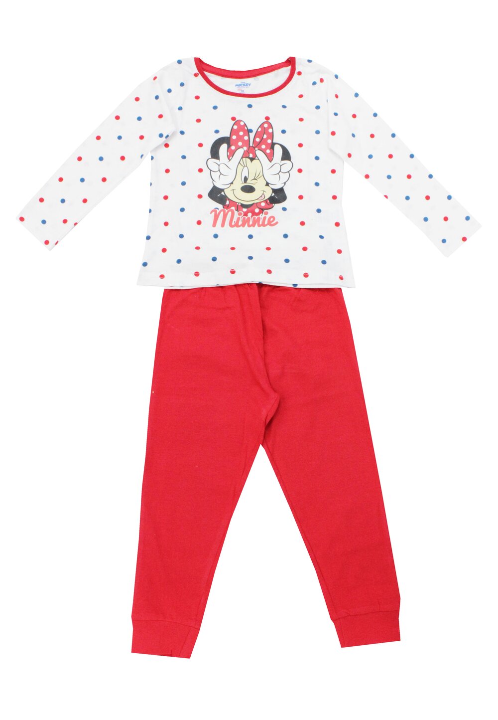 Pijama ML, bumbac, cu imprimeu, alba cu buline, pantaloni rosii DISNEY