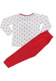 Pijama ML, bumbac, cu imprimeu, alba cu buline, pantaloni rosii
