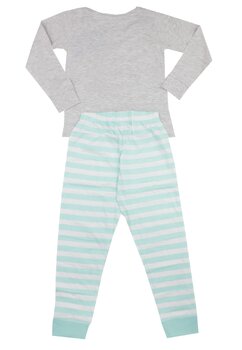 Pijama ML, bumbac, cu imprimeu, gri cu dungi turcoaz