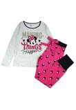 Pijama ML, bumbac, cu imprimeu, Minnie, gri cu pantaloni roz