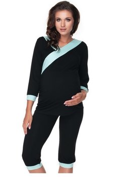 Pijama pentru alaptat, negru cu turcoaz