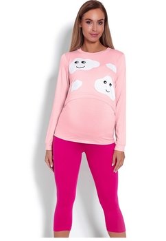Pijama pentru alaptat, roz cu norisori