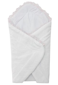 Port bebe botez, plus, alb cu dantela roz, 75 x 40 cm